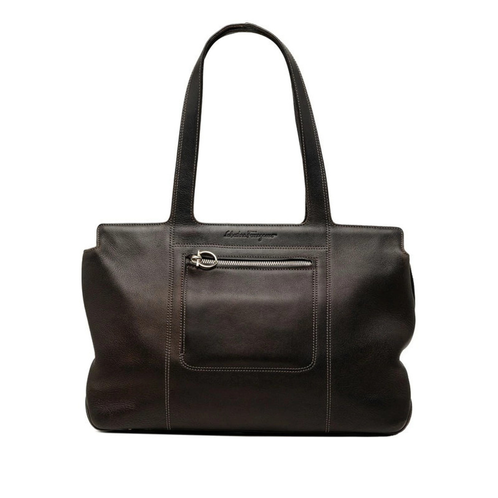Salvatore Ferragamo Gancini Tote Bag Shoulder Brown Leather